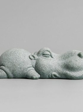 青砂石萌萌河马动物茶宠摆件鱼缸假山造景创意送礼家居桌面装饰品