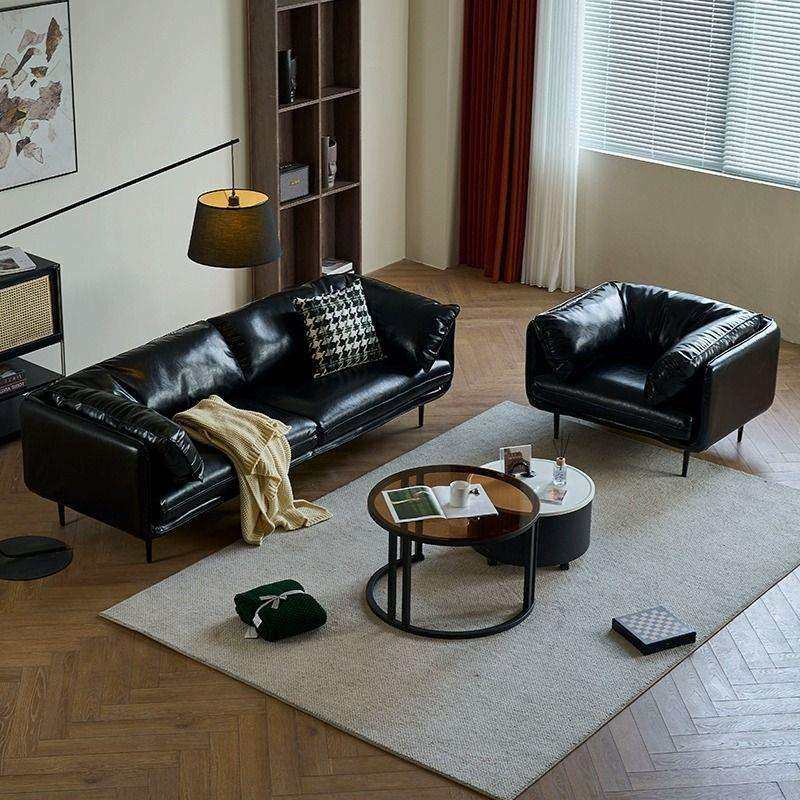 皮艺沙发客厅意式极简办公接待复古油蜡皮黑色直排小户型三人沙发,淘宝优惠券,粉丝福利购,淘宝优惠卷