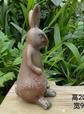 柴烧兔子摆件亲子兔陶瓷摆件动物茶宠兔家居摆件
