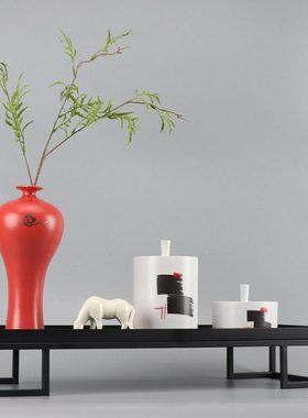 新中式禅意陶瓷小马描金花瓶摆件客厅书房玄关家居插花装饰品摆设