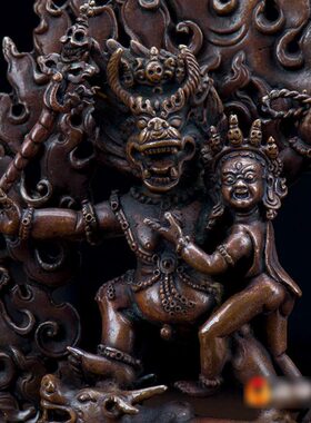 尼泊尔5寸紫铜手工雕花降阎尊铜像室内居家铜像摆件