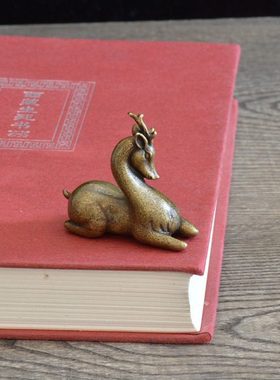 纯铜梅花鹿古风茶玩书房铜摆件国风装饰复古收藏把玩送礼老包浆