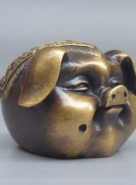 仿古纯铜实心招财生肖猪摆件办公室客厅车载个性创意装饰工艺品