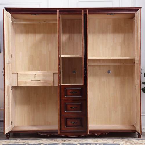 美式全实木大衣柜家用卧室乡村简约复古原木三门四门五门橡木柜子 - 图2