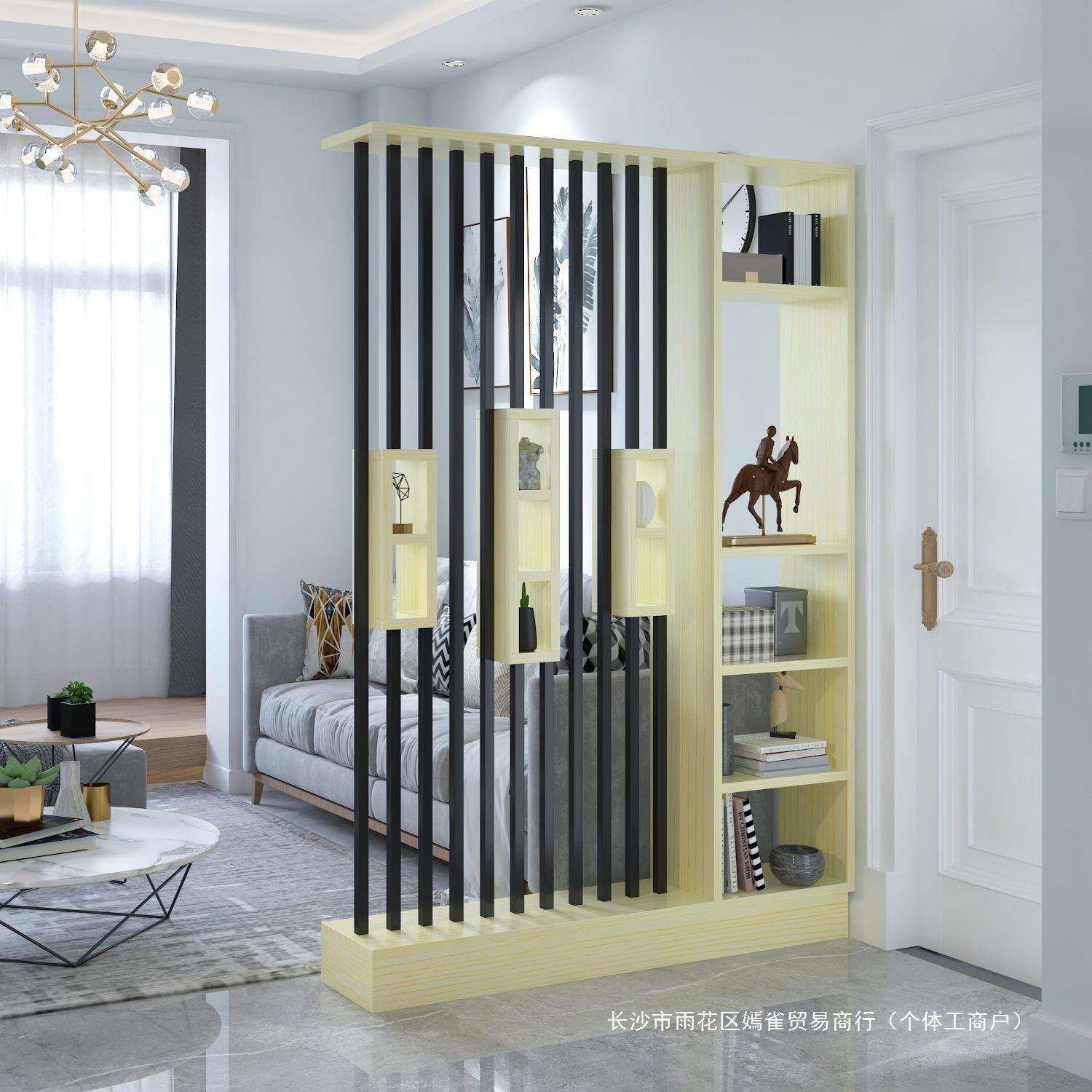 入户玄关屏风隔断客厅现代简约家用新中式小户型客厅靠墙置物架 - 图2