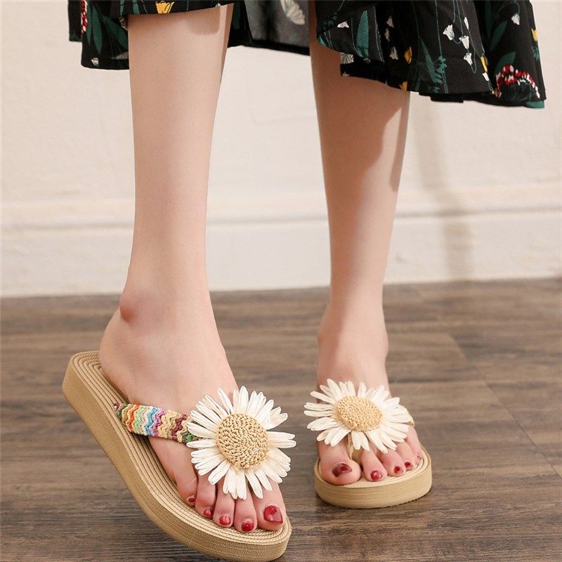 2024花朵凉拖平底外穿仿草编旅游度假沙滩鞋夏季新款交叉拖鞋女潮,淘宝优惠券,粉丝福利购,淘宝优惠卷