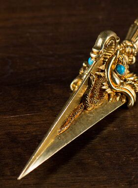 普巴金刚橛尼泊尔手工铜镀金刚杵居家家用供具带底座