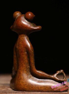 纯铜手工仿古实心紫铜茶宠小物件 参禅青蛙打坐莲花香插 茶道摆件