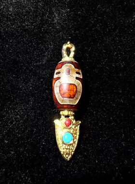 铜镀吊坠红肉龙纹财神玛瑙天珠银降魔剑吊坠