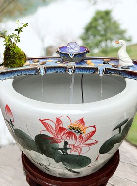 陶瓷流水摆件水循环古法s养鱼庭院鱼池造景生态鱼缸过滤器搭配石