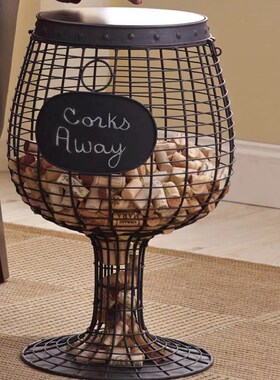 欧式创意金属铁艺高脚红酒杯摆件酒桶摆饰红酒塞收藏架边几咖啡桌