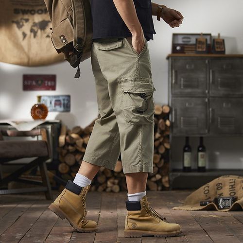 美式复古八分工装裤男夏季薄款宽松潮流直筒休闲七分裤子男款短裤 - 图2