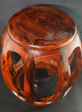 老挝大红酸枝鼓凳工艺品绣墩红木榫卯坐墩客厅酸枝交趾黄檀老料