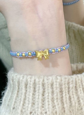 新款公主蓝色蝴蝶结手绳手链编织