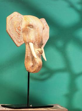 跨境东南亚风轻奢大象象头桌面摆件家居客厅挂壁装饰品树脂工艺