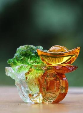 财上生财琉璃白菜笔架风水摆件居家客厅招财装饰朋友商铺中式送礼