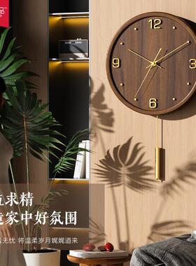 新式实木钟表挂钟客厅206106-KP5新中款2大气之家用石英钟挂墙创