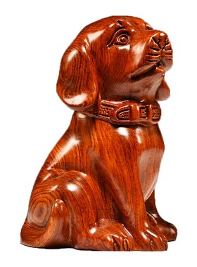 花梨木雕狗摆件十二生肖狗实木家居客厅电视柜办公装饰红木工艺品