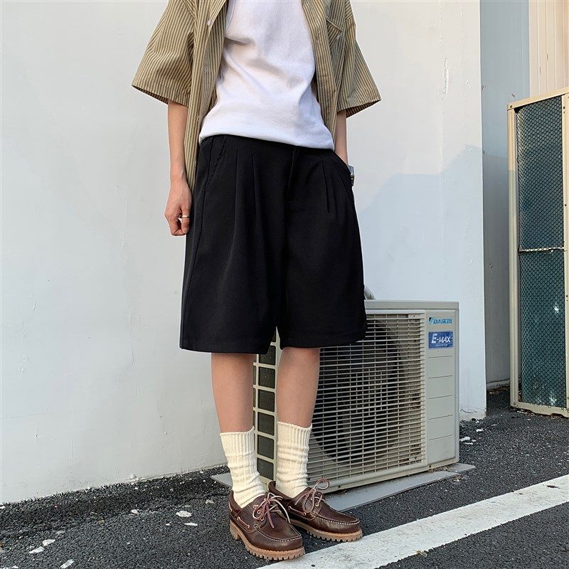 西装短裤男夏季日系潮牌工装五分裤男生时尚简约男女宽松直筒中裤,淘宝优惠券,粉丝福利购,淘宝优惠卷