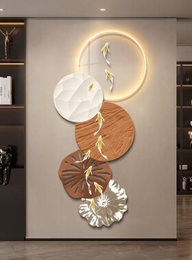 格栅装饰挂件鱼图入户玄关画正对D门轻奢客厅走廊过道挂画高级感