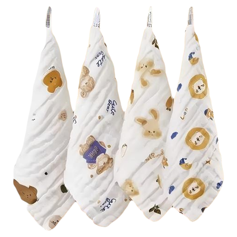 宝宝口水巾纯棉纱布婴儿方巾柔软卡通儿童洗脸巾新生儿小方巾童巾