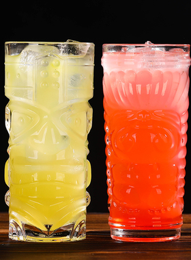 透明tiki杯个性玻璃大眼鬼脸杯提基果汁杯新奇鸡尾酒杯酒吧软饮杯