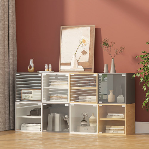 亚克力书架带玻璃门书柜自由组合格子柜落地防尘书架展示柜楼梯下 - 图2