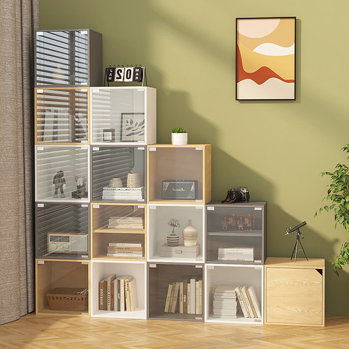 亚克力书架带玻璃门书柜自由组合格子柜落地防尘书架展示柜楼梯下 - 图0