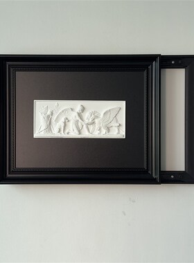 中古风配电箱遮挡挂画法式复古软装黑色相框立体浮雕电表箱装饰画