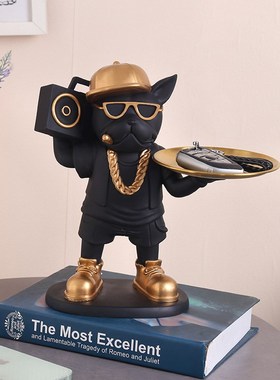 客厅家居进门口玄关入户鞋柜放钥匙收纳摆件斗牛犬狗创意收纳托盘