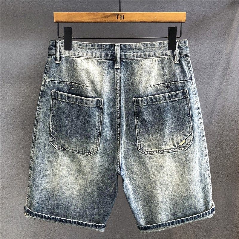 高品质纯棉复古刮烂水洗牛仔短裤男士夏季宽松直筒五分裤美式裤子,淘宝优惠券,粉丝福利购,淘宝优惠卷