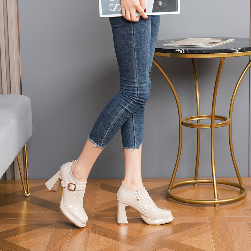 高跟鞋女2024年春秋季新款防水台粗跟深口单鞋皮带扣方头百搭女鞋,淘宝优惠券,粉丝福利购,淘宝优惠卷