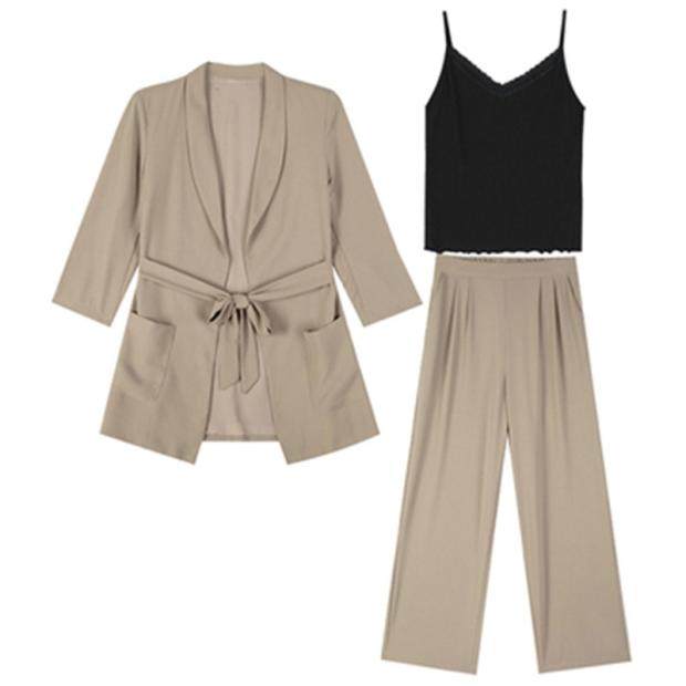 大码三件套2021春夏新款西装外套+吊带背心+阔腿裤休闲宽松套装女,淘宝优惠券,粉丝福利购,淘宝优惠卷