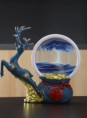 新中式福鹿生财流沙画摆件客厅装饰品公司店铺前台工艺品开业礼物