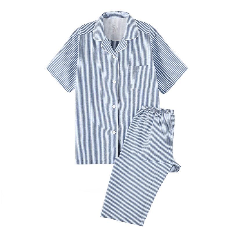 日式泡泡纱睡衣女款短袖薄款夏季纯棉男士短裤家居服套装格子条纹,淘宝优惠券,粉丝福利购,淘宝优惠卷