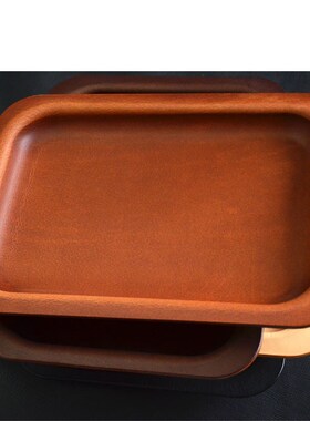 复古牛皮托盘文玩手串珠子收纳托盘杂物盘方形简约植鞣首饰置物盘