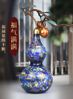 全铜双桃葫芦摆件福禄吉祥新中式客厅玄关酒柜装饰品乔迁新居礼品