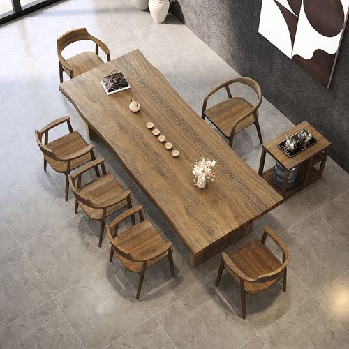 现代全实木桌椅组合简约泡茶桌茶台泡茶桌子会议桌大型办公大板桌 - 图0