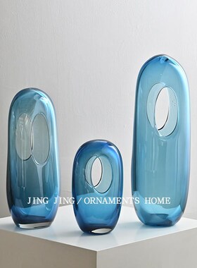 艺术褐色创意几何镂空玻璃花器摆件高档别墅电视柜摆设搭配装饰品