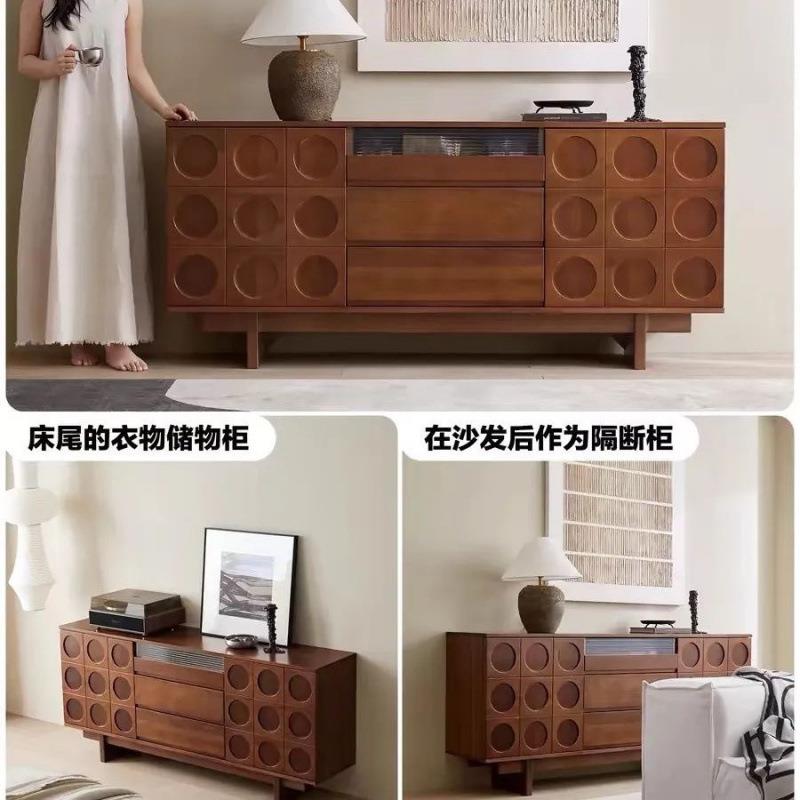 北欧中古餐边复古简约收纳茶水实木玄关家用组合客厅边柜储物柜 - 图0