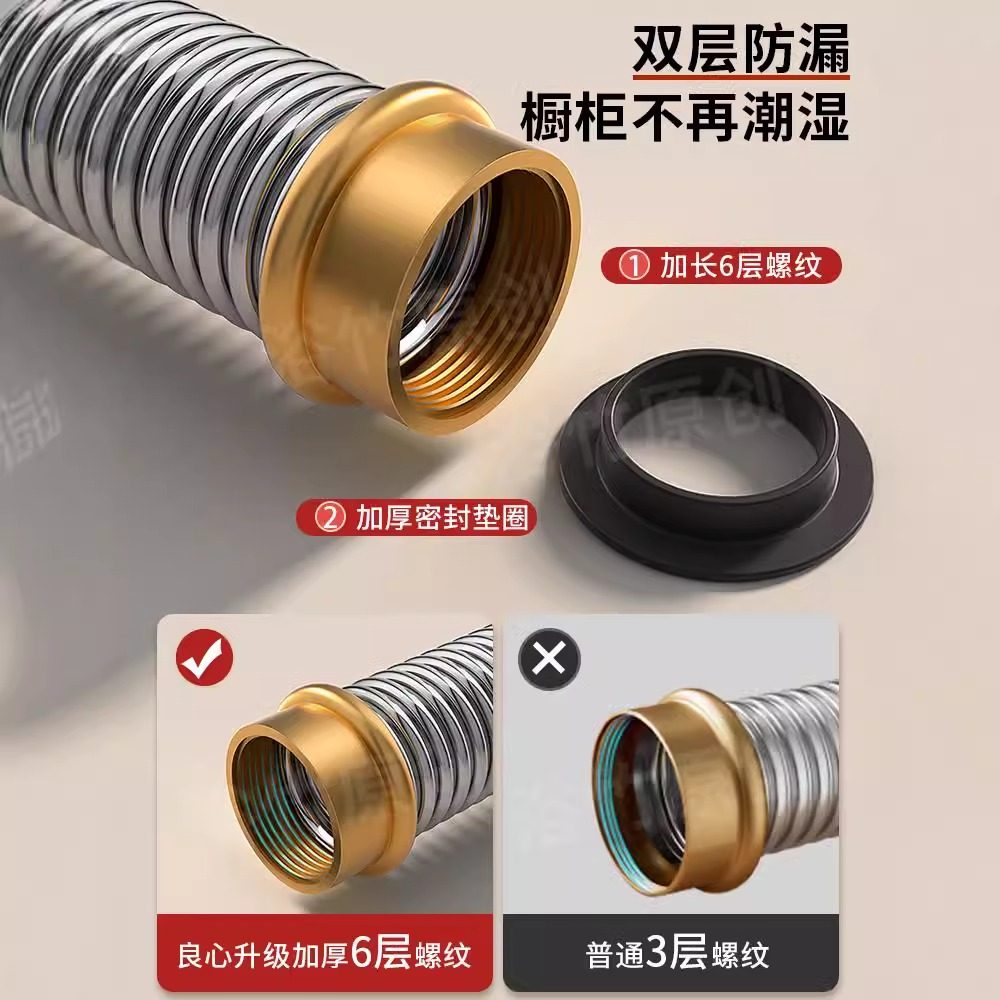 厨房水槽洗菜盆碗池下水管道配件排水管防臭不锈钢双槽下水器套装,淘宝优惠券,粉丝福利购,淘宝优惠卷