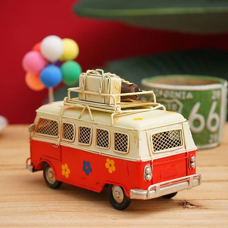 铁艺小车个性复古摆件儿童房模型巴士拍照道具童装店软装饰品桌面 - 图1