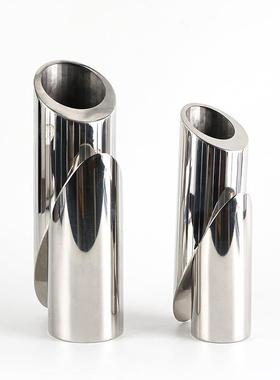 现代样板房不锈钢插花器摆件抽象艺术错位大口径斜口花瓶软装饰品