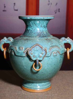 禹州钧瓷花瓶复古中式家居装饰品陶瓷器古典摆件青铜色炉钧华泰鼎