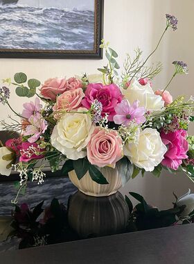 花艺套装家居餐桌桌面轻奢摆件摆设假花装饰花绢花客厅花艺