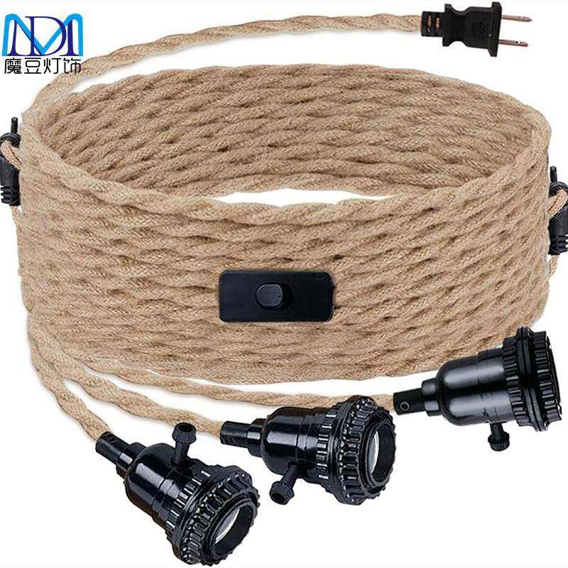 亚马逊美式复古工插入式吊业悬灯MD202302挂灯麻绳三头厨岛房卧室,淘宝优惠券,粉丝福利购,淘宝优惠卷