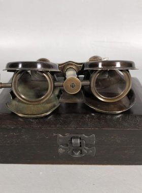 纯铜望远镜老式西洋双筒伸缩望远镜复古回流木盒装望远镜古玩收藏