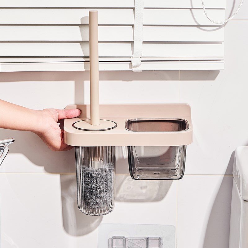 Toilet brush for home use without dead corners, no punching, wall-mounted bathroom toilet brush, drainable long-handled storage rack