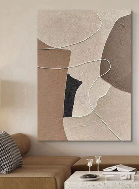 几何线条纯手绘油画入户玄关装饰画客厅抽象立体肌V理画侘寂风挂