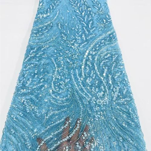 外贸亮片珠管密度款蕾丝布料满福重工蕾丝连衣裙旗袍婚纱服装面料 - 图2